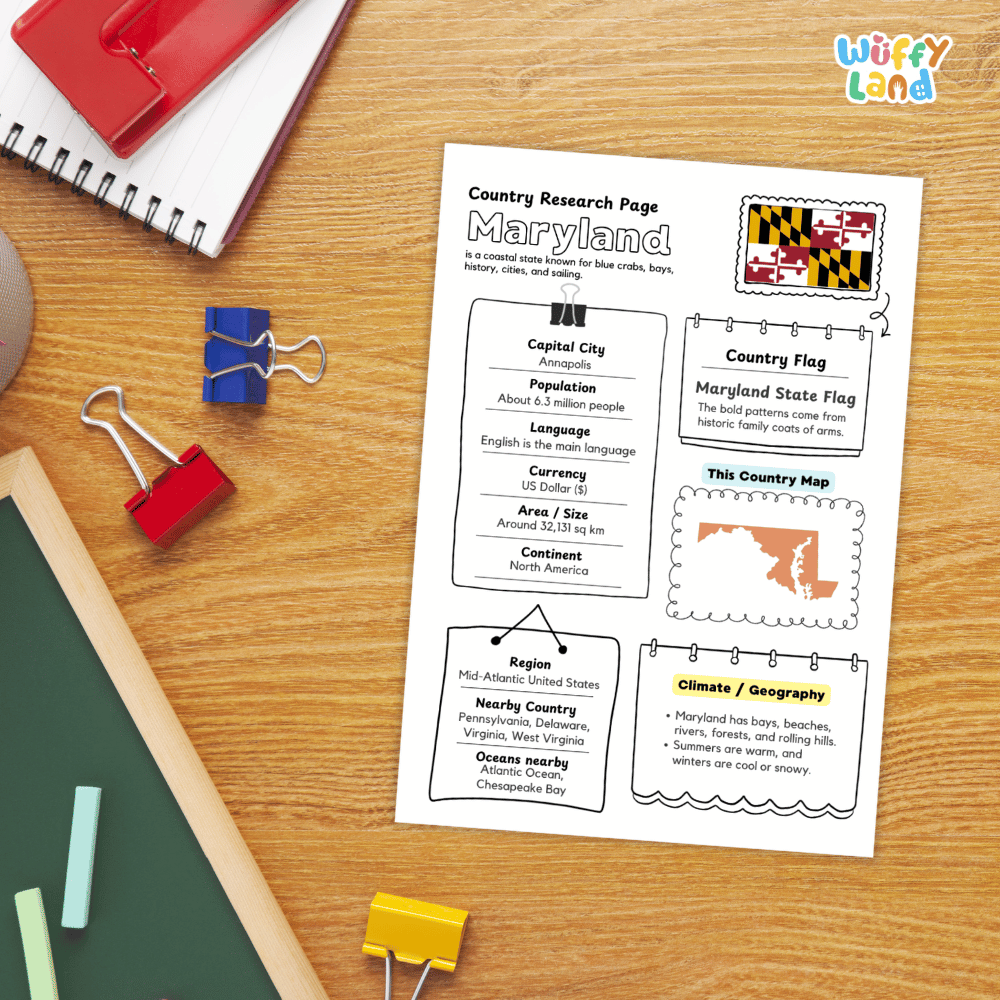 Maryland Country Research Project Worksheets and Activity Pages