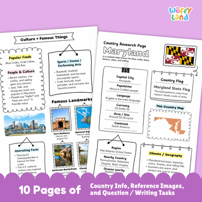 Maryland Country Research Project Worksheets and Activity Pages