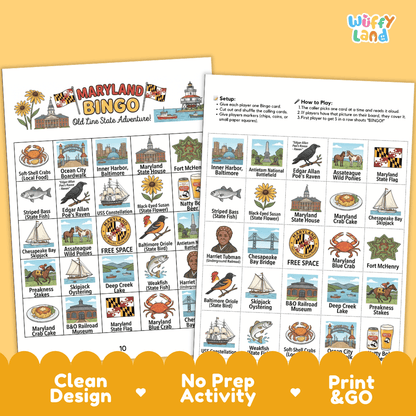 Maryland Geography BINGO Game Old Line State Activity Printable Boards