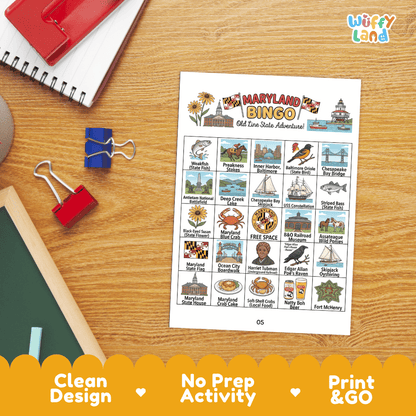 Maryland Geography BINGO Game Old Line State Activity Printable Boards