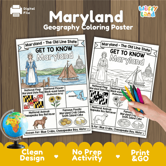 Maryland Geography Coloring Poster Worksheets