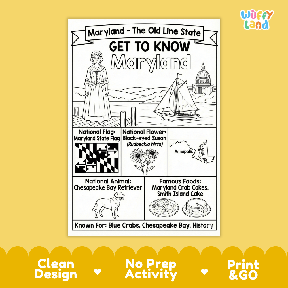 Maryland Geography Coloring Poster Worksheets