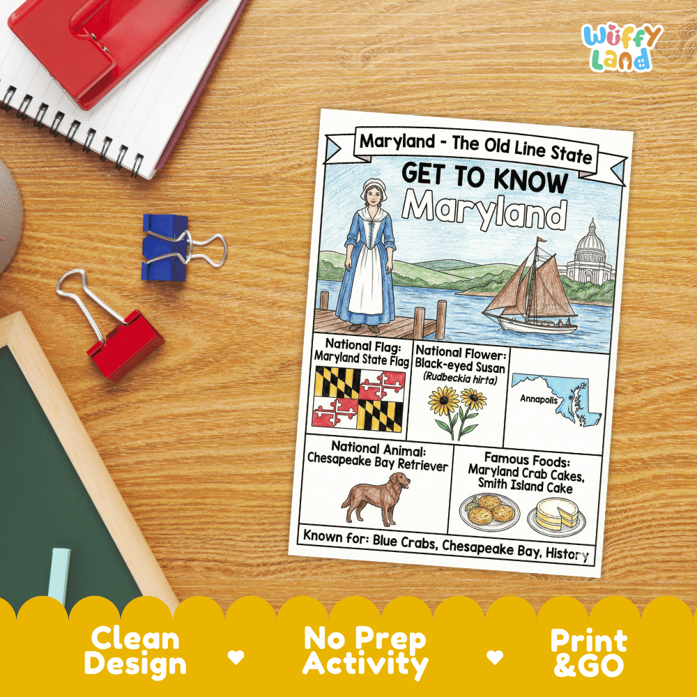 Maryland Geography Coloring Poster Worksheets