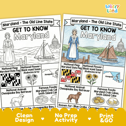 Maryland Geography Coloring Poster Worksheets