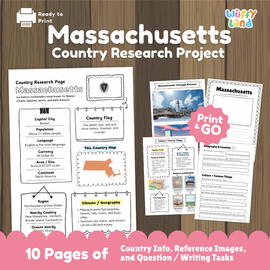 Massachusetts Country Research Project Worksheets and Activity Pages