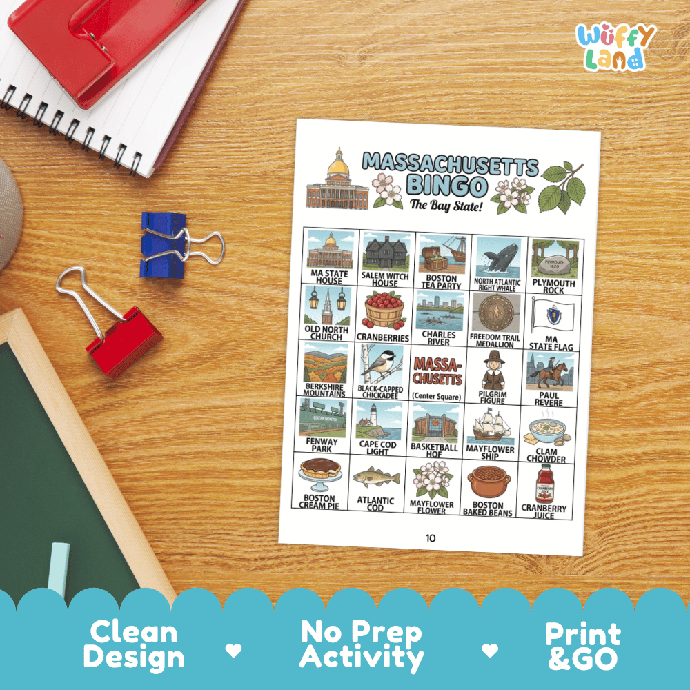 Massachusetts Geography BINGO Game The Bay State Activity Printable Boards