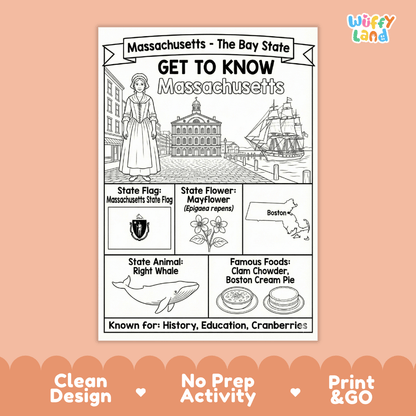 Massachusetts Geography Coloring Poster Worksheets