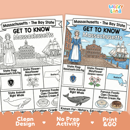 Massachusetts Geography Coloring Poster Worksheets