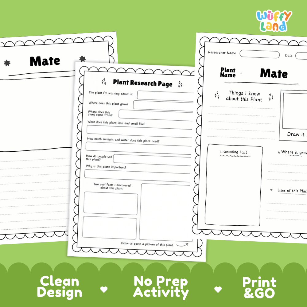 Mate Plant Research Page Worksheets and Information Poster