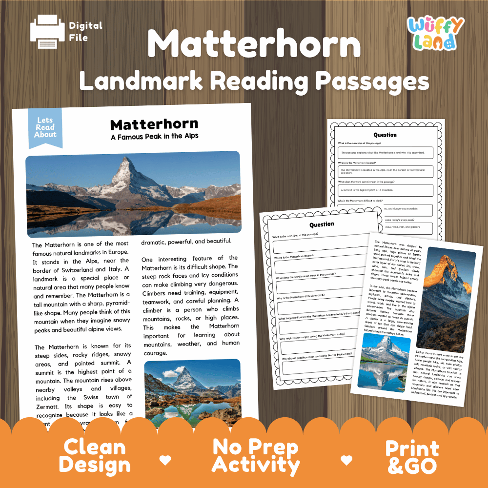 Matterhorn Landmark Reading Passages and Comprehension Worksheets
