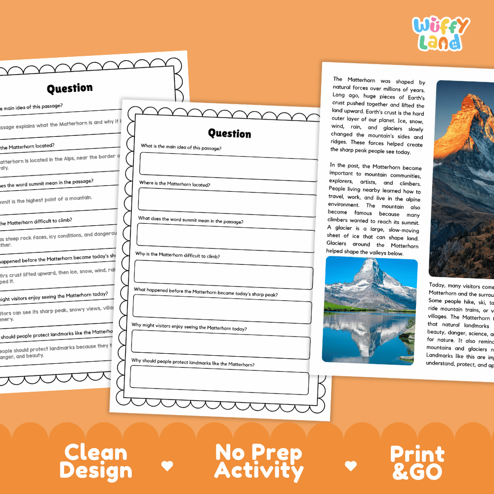 Matterhorn Landmark Reading Passages and Comprehension Worksheets