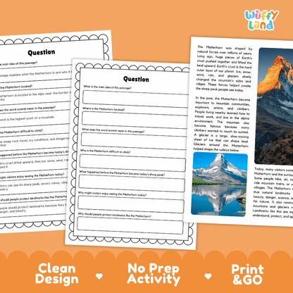 Matterhorn Landmark Reading Passages and Comprehension Worksheets