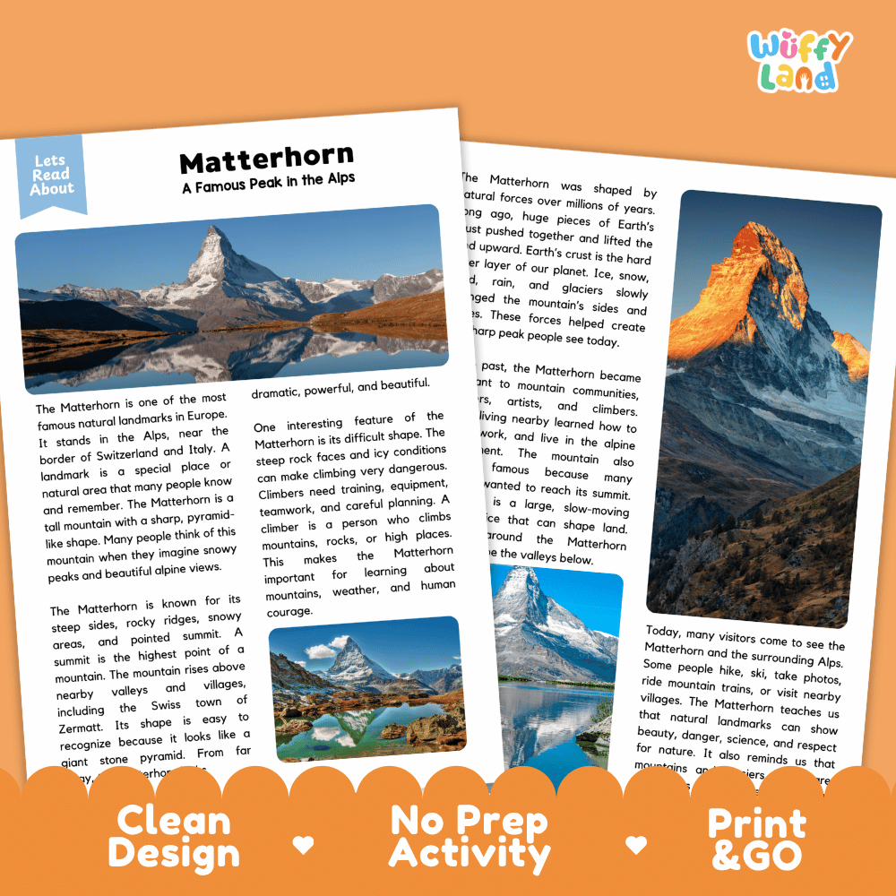 Matterhorn Landmark Reading Passages and Comprehension Worksheets