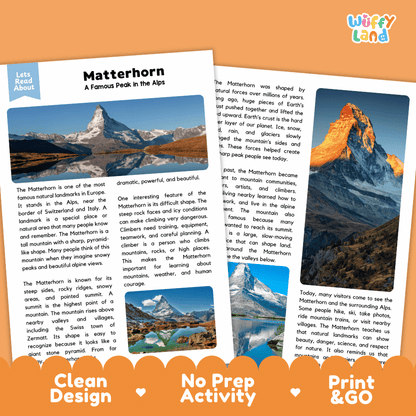 Matterhorn Landmark Reading Passages and Comprehension Worksheets