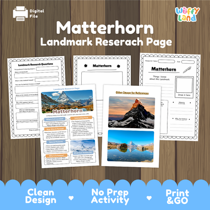 Matterhorn Landmark Research Page Worksheets and Fact Sheet