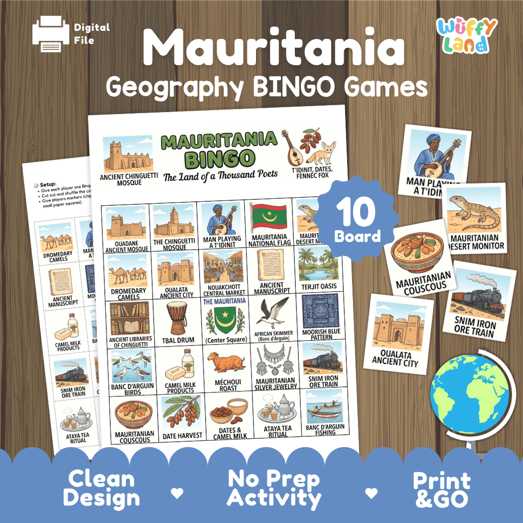 Mauritania Geography Bingo Games Printable Activity