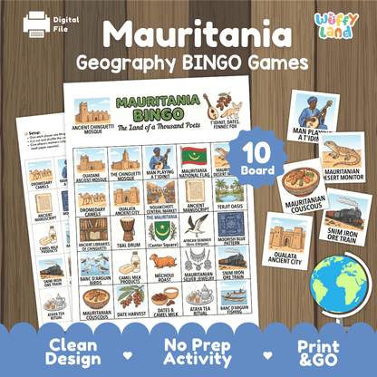 Mauritania Geography Bingo Games Printable Activity