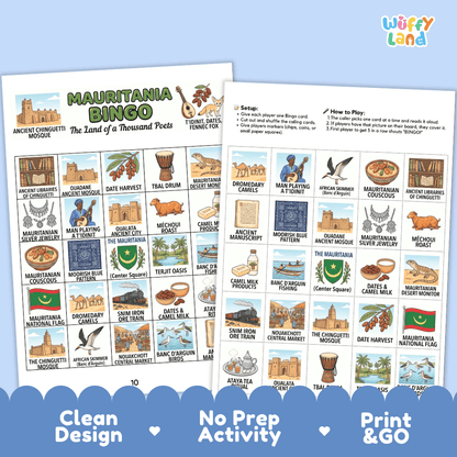 Mauritania Geography Bingo Games Printable Activity