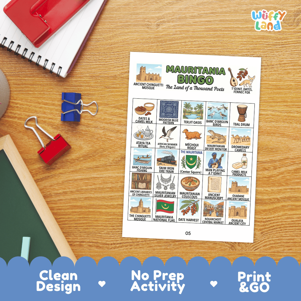 Mauritania Geography Bingo Games Printable Activity