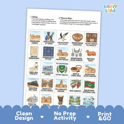 Mauritania Geography Bingo Games Printable Activity