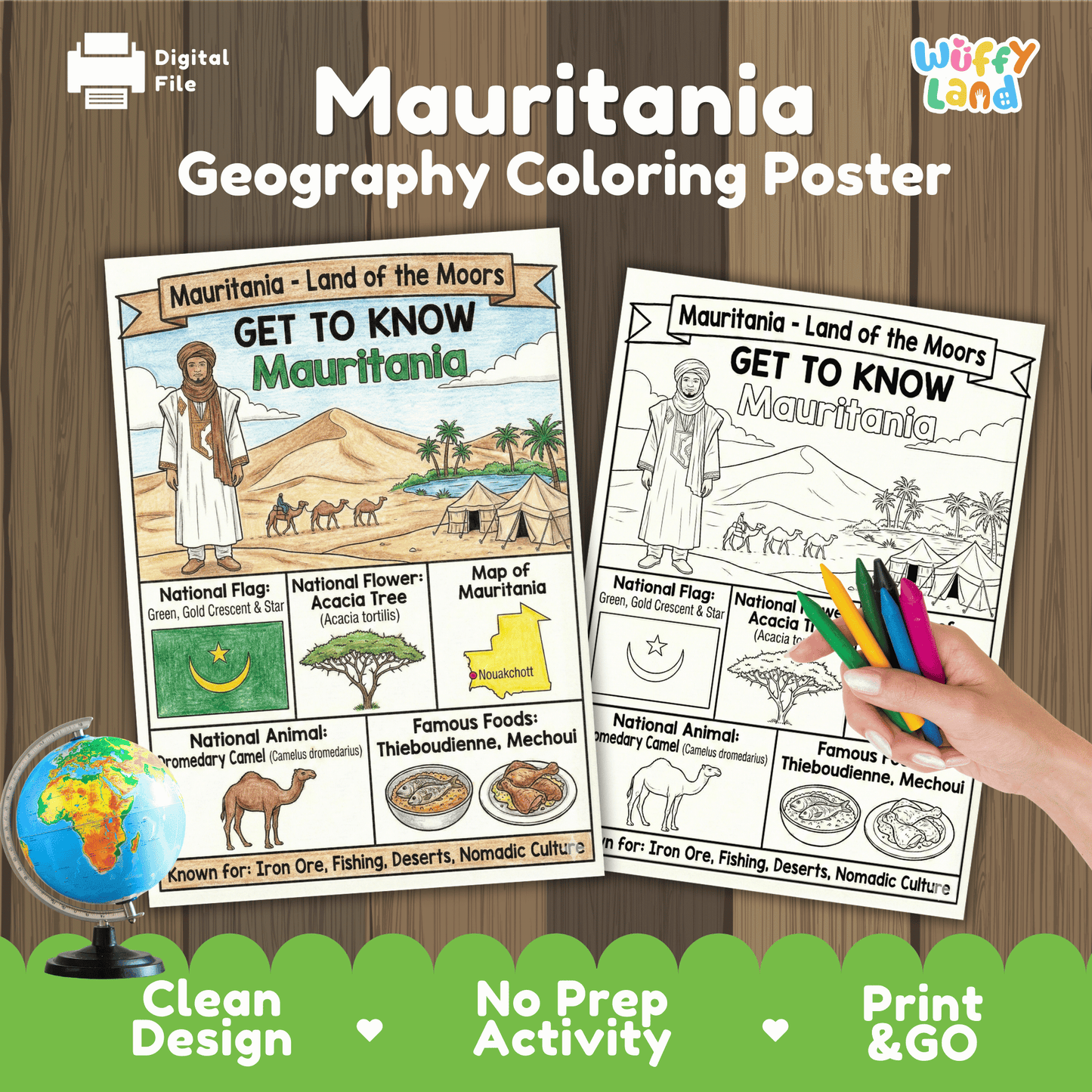 Mauritania Country Study Geography Coloring Page Worksheet Activity | Africa