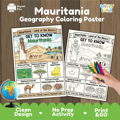 Mauritania Country Study Geography Coloring Page Worksheet Activity | Africa