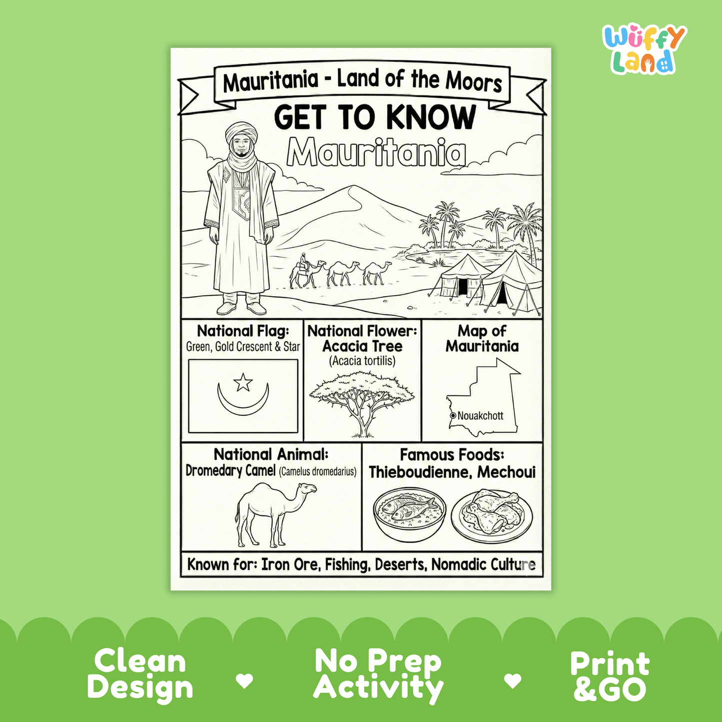 Mauritania Country Study Geography Coloring Page Worksheet Activity | Africa