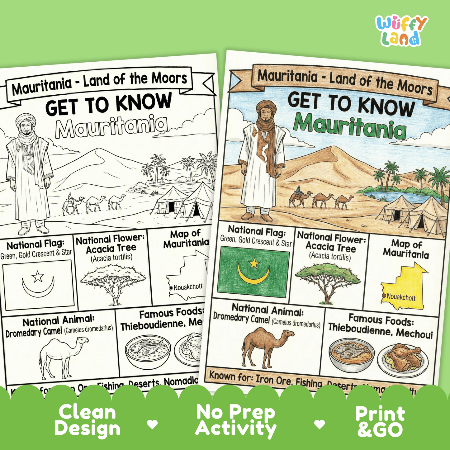 Mauritania Country Study Geography Coloring Page Worksheet Activity | Africa
