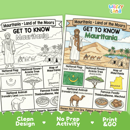 Mauritania Country Study Geography Coloring Page Worksheet Activity | Africa