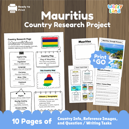 Mauritius Country Research Project Worksheets and Activity Pages