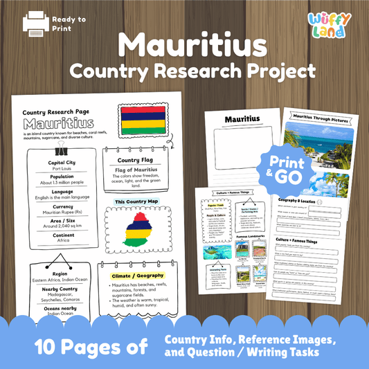 Mauritius Country Research Project Worksheets and Activity Pages