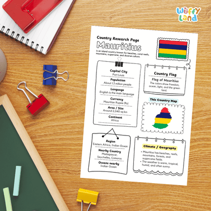 Mauritius Country Research Project Worksheets and Activity Pages