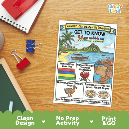 Mauritius Geography Coloring Poster and Fact Sheet Printable Worksheets