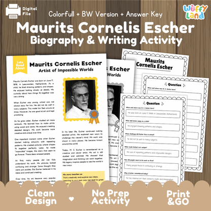 Maurits Cornelis Escher Biography Reading Passage and Writing Activity Worksheets