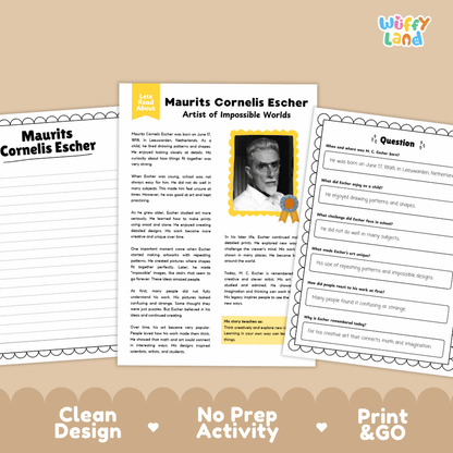 Maurits Cornelis Escher Biography Reading Passage and Writing Activity Worksheets