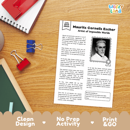 Maurits Cornelis Escher Biography Reading Passage and Writing Activity Worksheets
