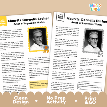 Maurits Cornelis Escher Biography Reading Passage and Writing Activity Worksheets