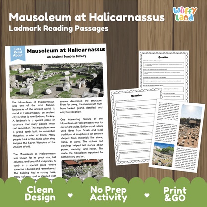 Mausoleum at Halicarnassus landmark reading passages educational study unit featuring nonfiction reading worksheets and authentic ancient Turkish ruins photography