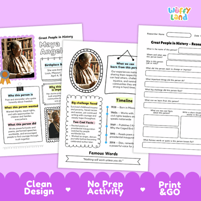 Maya Angelou Famous People Research Page Worksheets and Biography Activity