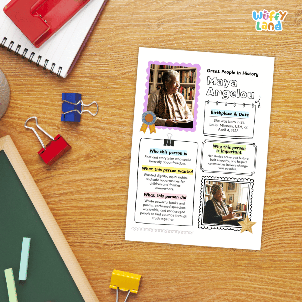 Maya Angelou Famous People Research Page Worksheets and Biography Activity