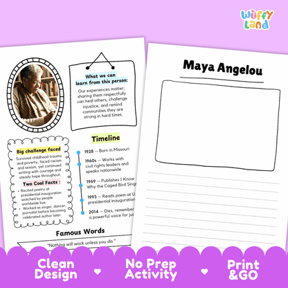Maya Angelou Famous People Research Page Worksheets and Biography Activity