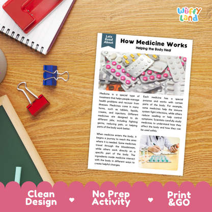 Printable student worksheet with short-answer reading comprehension questions covering medicine and health science