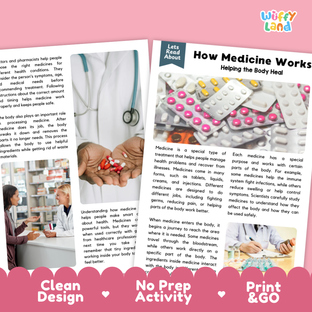 Complete teacher answer key worksheet providing detailed model responses for medicine comprehension questions