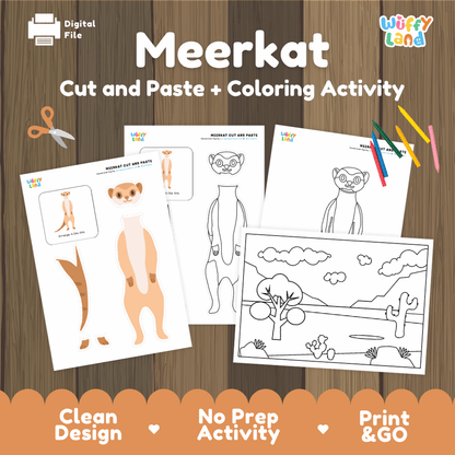 Meerkat Cut and Paste Craft and Coloring Activity Worksheets
