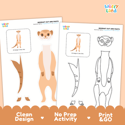 Meerkat Cut and Paste Craft and Coloring Activity Worksheets