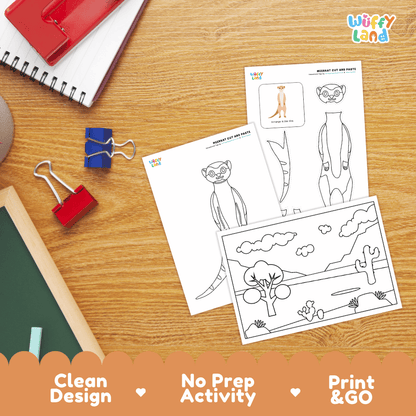 Meerkat Cut and Paste Craft and Coloring Activity Worksheets