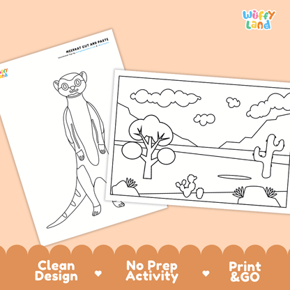 Meerkat Cut and Paste Craft and Coloring Activity Worksheets