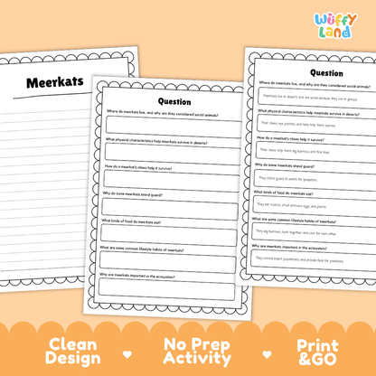 Meerkats Reading Passage and Comprehension Questions Worksheets with Answer Key