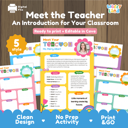 Meet the Teacher An Introduction for Your Classroom Editable Canva Printable Template