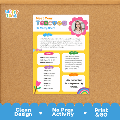 Meet the Teacher An Introduction for Your Classroom Editable Canva Printable Template